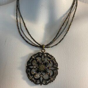 Vintage Cookie Lee 2.5" Round Medallion Pendant w/ 16-18" Triple Strand Necklace